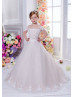 Ivory Lace Mauve Tulle Floor Length Flower Girl Dress